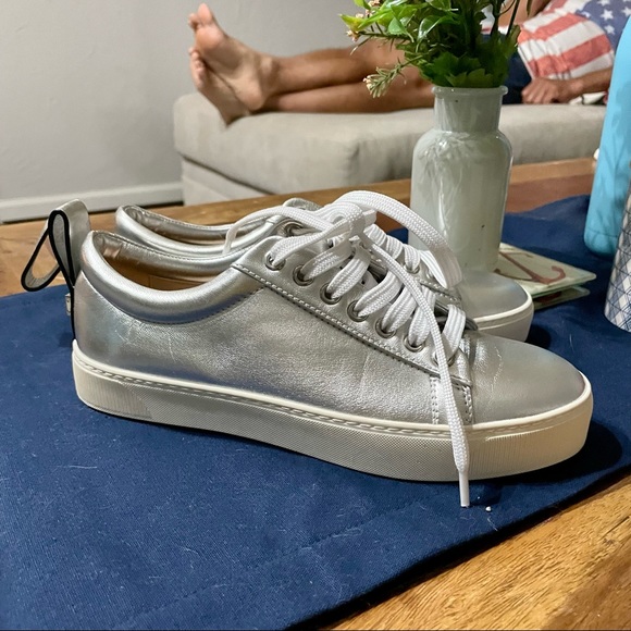 Stuart Weitzman Silver Sneakers size 7 - Picture 1 of 9